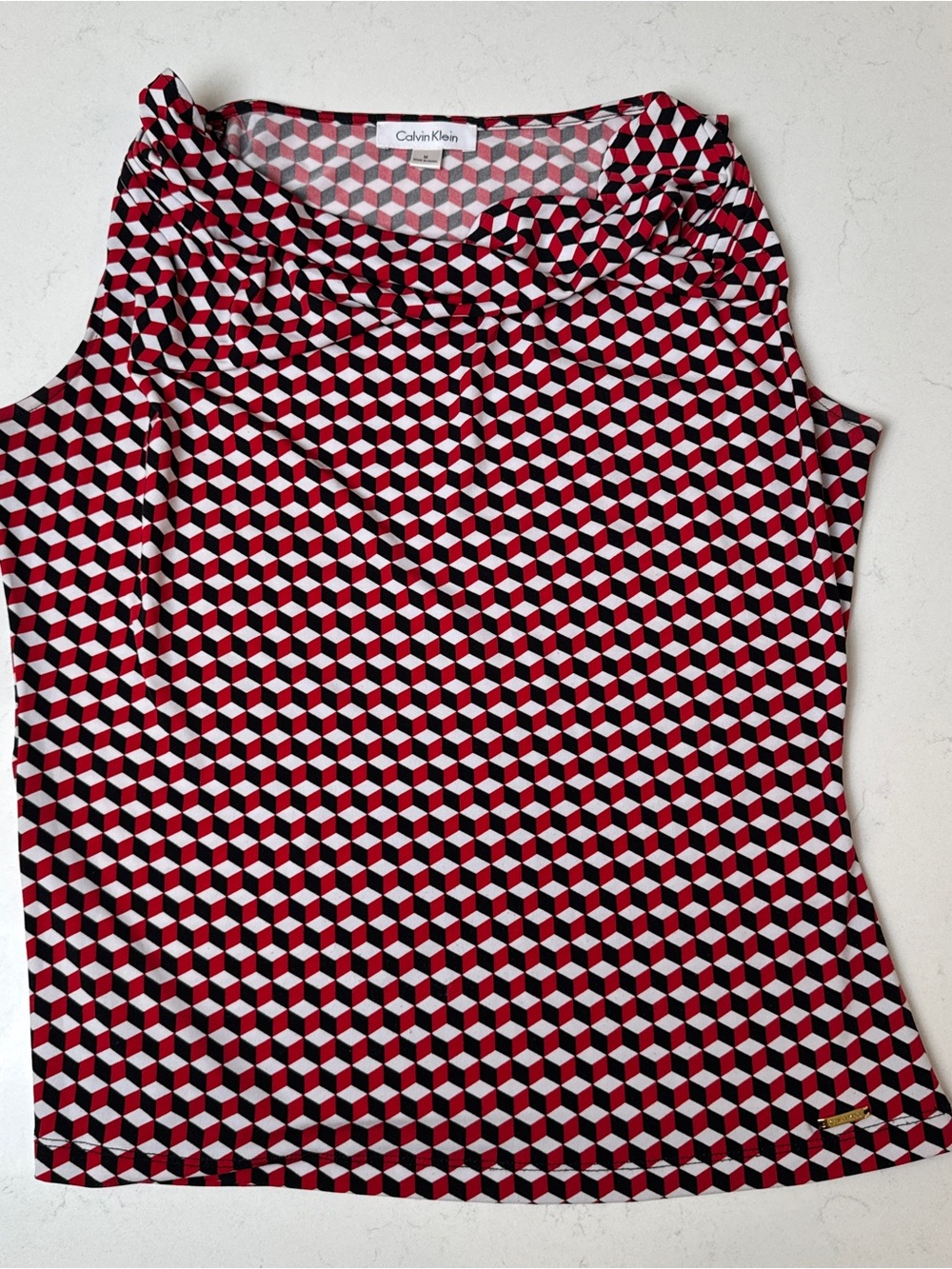 Calvin Klein Red, Black & White Geometric Sleeveless Tank